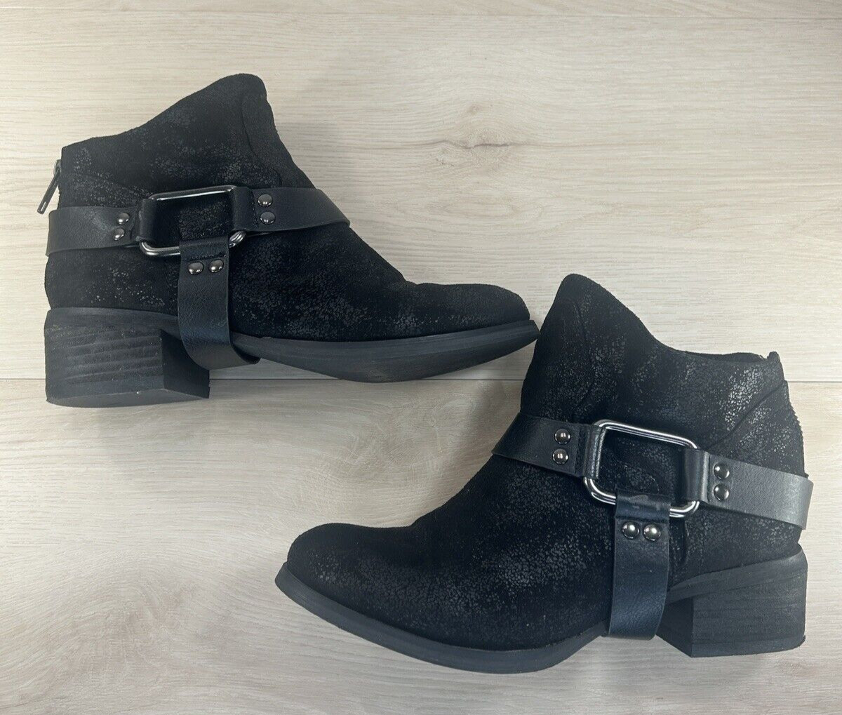 Not Rated Western Harness Women Ankle Boots Size 7 Black Low Heel Cowboy Boho