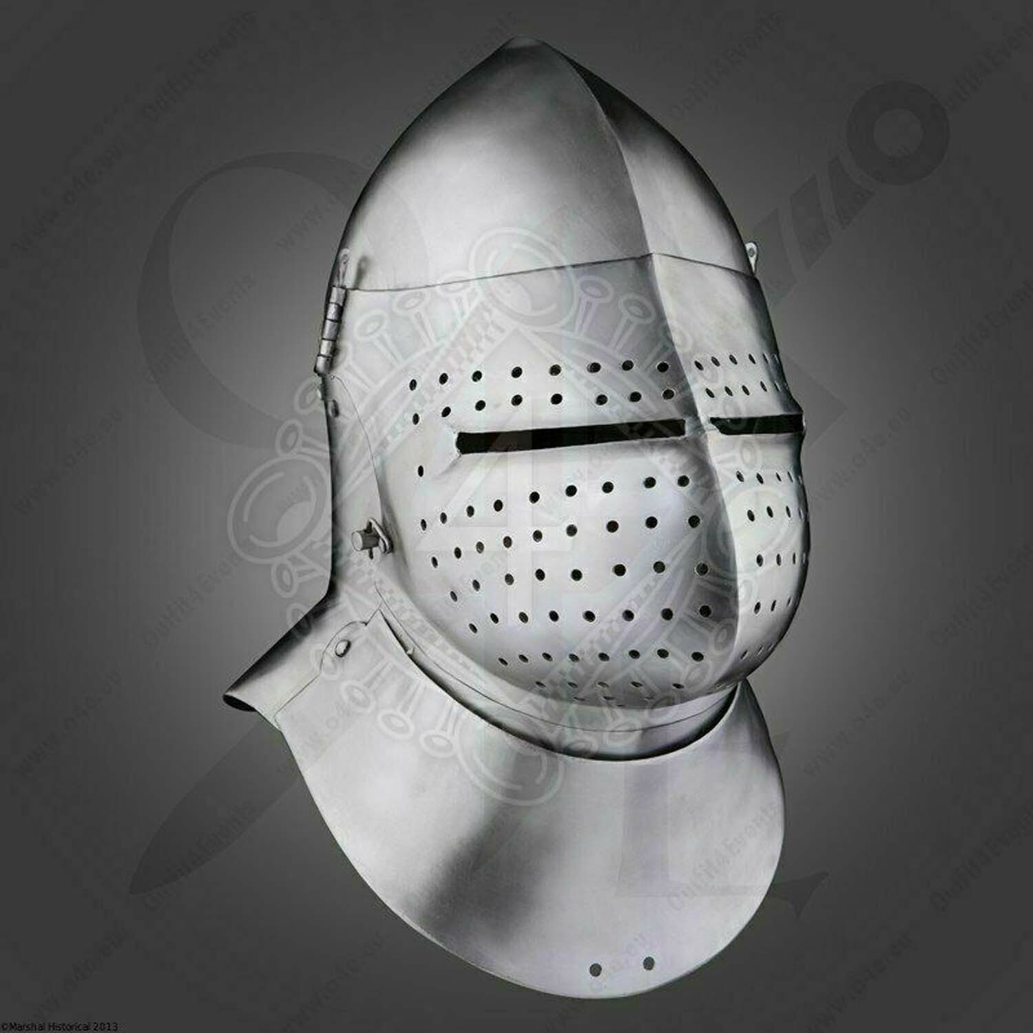Medieval SCA Combat Jousting Bascinet Helmet with Preowned Leather Armor