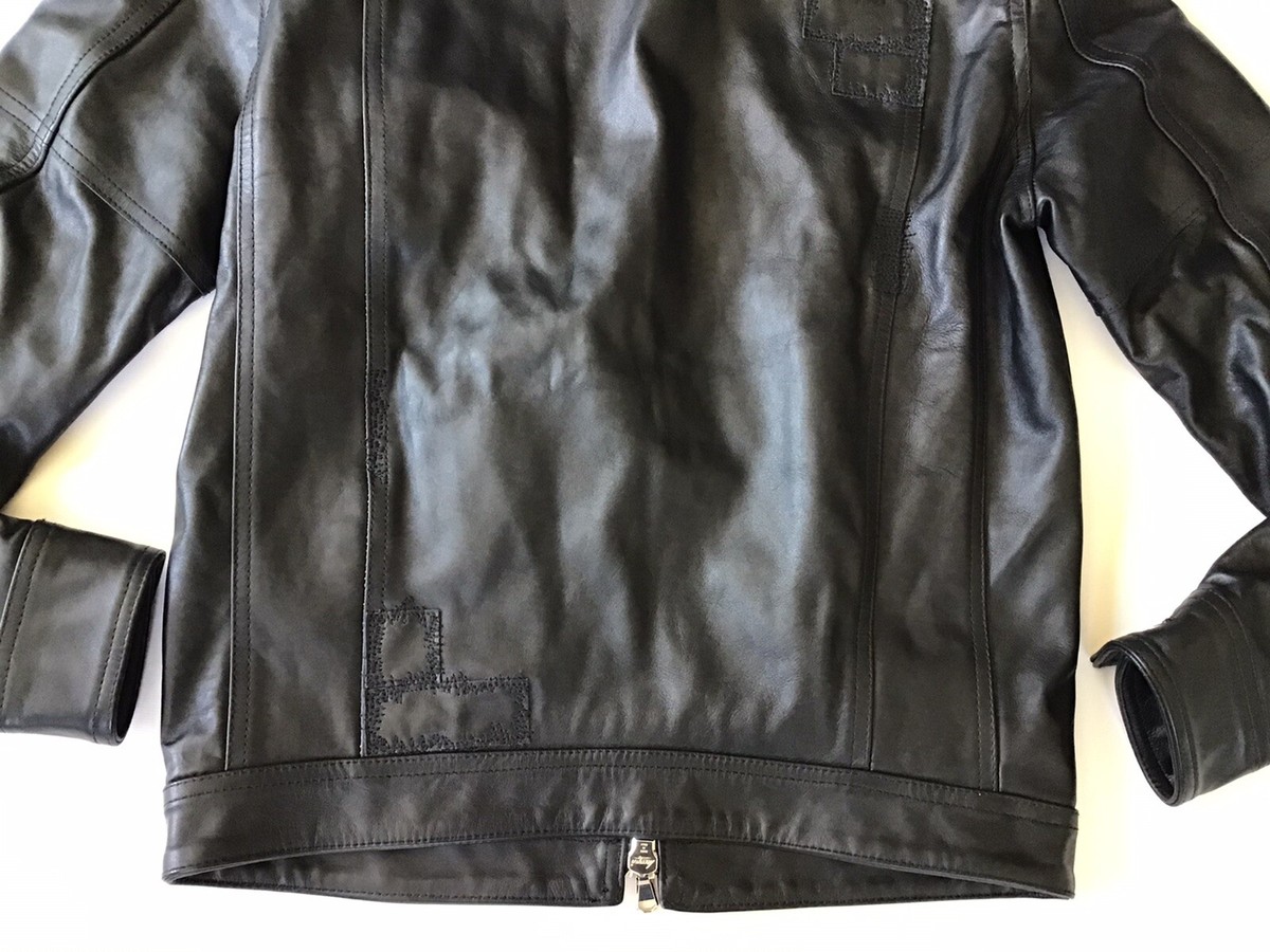 ジャケット・アウター DIESEL BLACK GOLD SHORTLETHER JACKET $1595 Diesel Black Gold Men's Lanpatch Leather Black Jacket