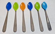 NUK Lot of 8 Assorted Colored Baby Spoons Soft Tip Bite Stainless Steel