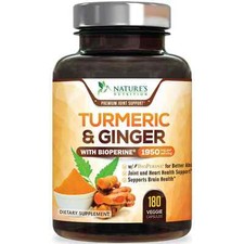 Nature's Nutrition Turmeric Curcumin with Ginger 95 Curcuminoids 1950mg with Bi
