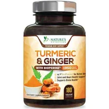 Nature's Nutrition Turmeric Curcumin with Ginger 95% Curcuminoids 1950mg with Bi