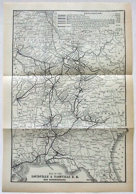 Louisville & Nashville Railroad - Original Systemkarte von 1917. Eisenbahn