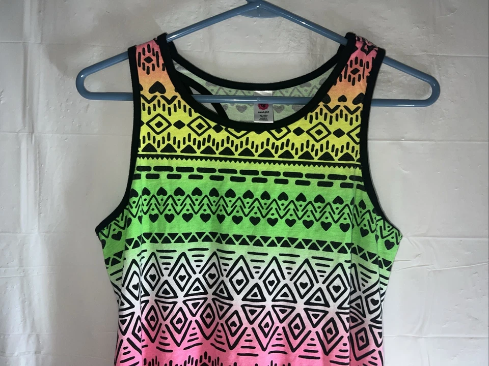 Total Girl Marca TG~Vestido para Niñas~Colores Neón Geo Patrón~Talla XL~18 1/2 Foto 3 de 4