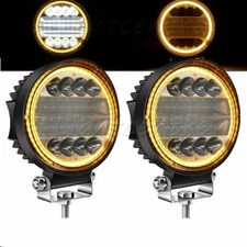 Pair 5''Inch LED Work Light Spot Flood Driving Fog Round Amber Lamp Offroad