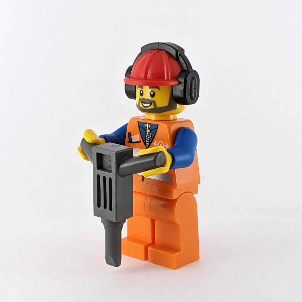 Lego Construction Worker Road Worker Minifigure with Jackhammer