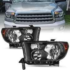 Halogen Black Amber Headlights for 2007-2013 Toyota Tundra&2008-17 Sequoia LH+RH