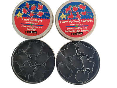 Fox Run 12-Pc Metal Cookie Cutters Set  6 Farm Animals & 6 Leaf Shapes Bite-Size