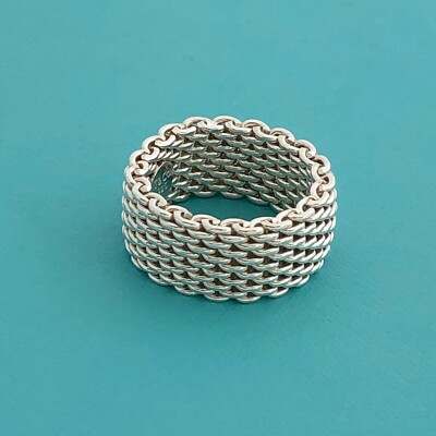 Größe 5,5 Tiffany & Co Somerset Mesh Korbgeflecht Ring in Sterlingsilber