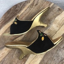 Vintage l 50s 6.5M Patios Velvet Jewels Peaked Boomerang Cantilever Pinup Heels