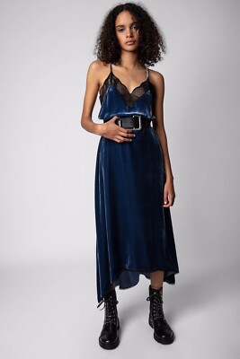 2023 Zadig & Voltaire Risty Velvet Dress Size L Bluberry $598 | eBay