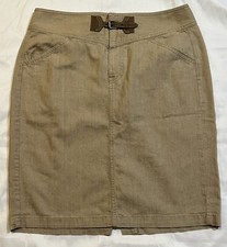 Lauren Ralph Lauren Heathered Tan Pencil Skirt Sz 12 Leather Buckle