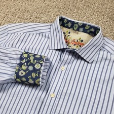 Robert Graham Shirt Mens XL Flip Cuff Button up Blue Striped Floral
