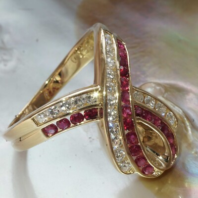 Ruby brilliant ring 750 yellow gold 0.50 ct 0.38 ct...with momentum into life...