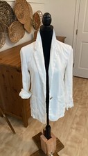 White Linen Blend Long Blazer