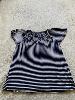 Chaps Women Striped Short Sleeve Henley Blouse Multicolor Size L
