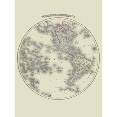 Graue Karte 1876 Westliche Hemisphäre Welt großer Wandkunstdruck 18 x 24 Zoll
