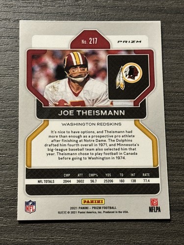 2021 Panini Prizm Red White Blue Joe Theismann Washington Redskins #217 - 第 2/2 張圖片