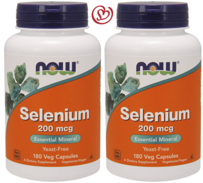 NOW FOODS Selenium 200 mcg, 180 Veg Caps, (2 Packs=360 Caps)