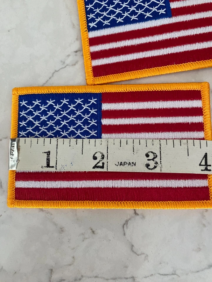 American Flag USA Patriotic Gold Border Embroidered 4" Iron On Patch Lot of 4 - Image 2 of 4