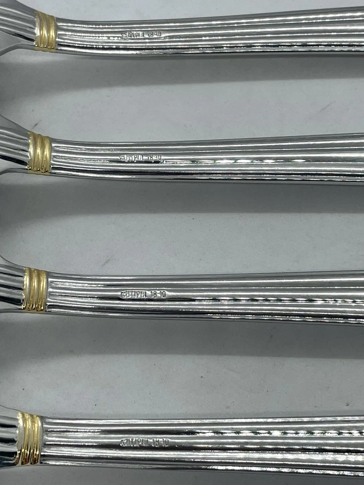 (4) Cutipol ATHENA 18/10 Stainless Glossy Gold Accent Dinner Fork Lot ~ 8” - Image 4 of 4