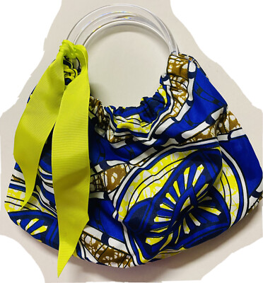 BLUE Ankara African print Clutch HANDMADE handles PURSE  display picture 1