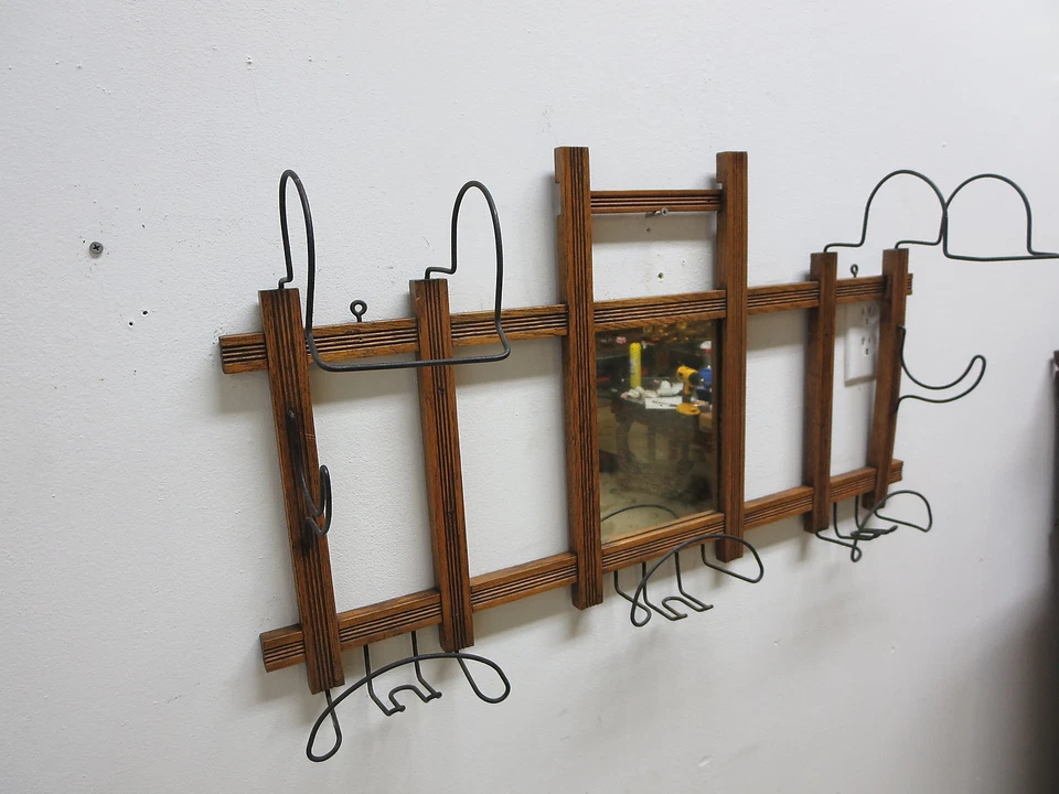 Antiguo Victoriano Colgante Pared Espejo Abrigo Gancho Sombrero Estante B Foto 4 de 4