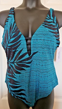 Swimsuits For All Size 20 Blue Black Print Tropical One Piece Swimsuit Soft Cup