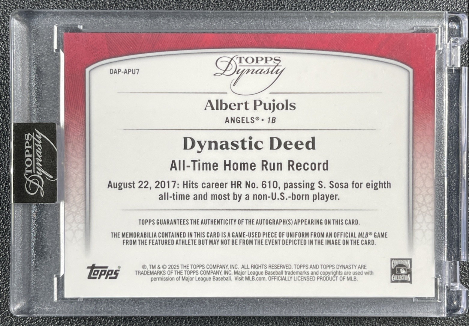 ALBERT PUJOLS 2025 TOPPS DYNASTY #DAP-APU7 GAME-USED PATCH AUTO SILVER /5 ANGELS view 2