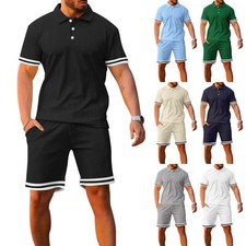 Men's 2-Piece Short Sleeve Polo Shirt  Shorts Set   Casual Athletic Outfit
