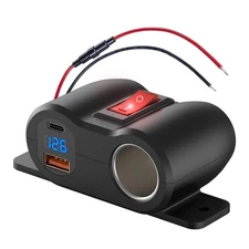 2-in-1 Surface Mount 12V USB Outlet Cigarette Lighter Socket, PD 30W and QC18...