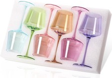 Colored Wine Glasses Set of 6-16oz Hand Blown Crystal Colorful Wine Glasses with