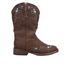 Roper Heart Embroidery Square Toe Cowboy Youth Girls Brown Casual Boots 09-018-