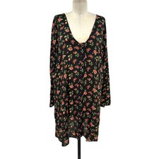 NWT ASOS Floral Print Black Pink Green Button Front Mini Tunic Dress Size US 12
