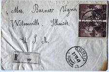 1949 Italy, Torin to Wilsonville, Ill. U.S.A.  Registered Cover Via Chicago