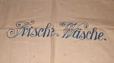 Old decorative cloth "fresh laundry" for laundry basket cloth saying blue embroidery (14278)