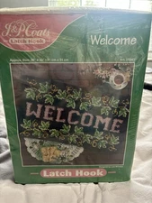 Vtg Latch Hook  36X20 “WELCOME” Rug In Original Box J&P Coats 1998 Ivy