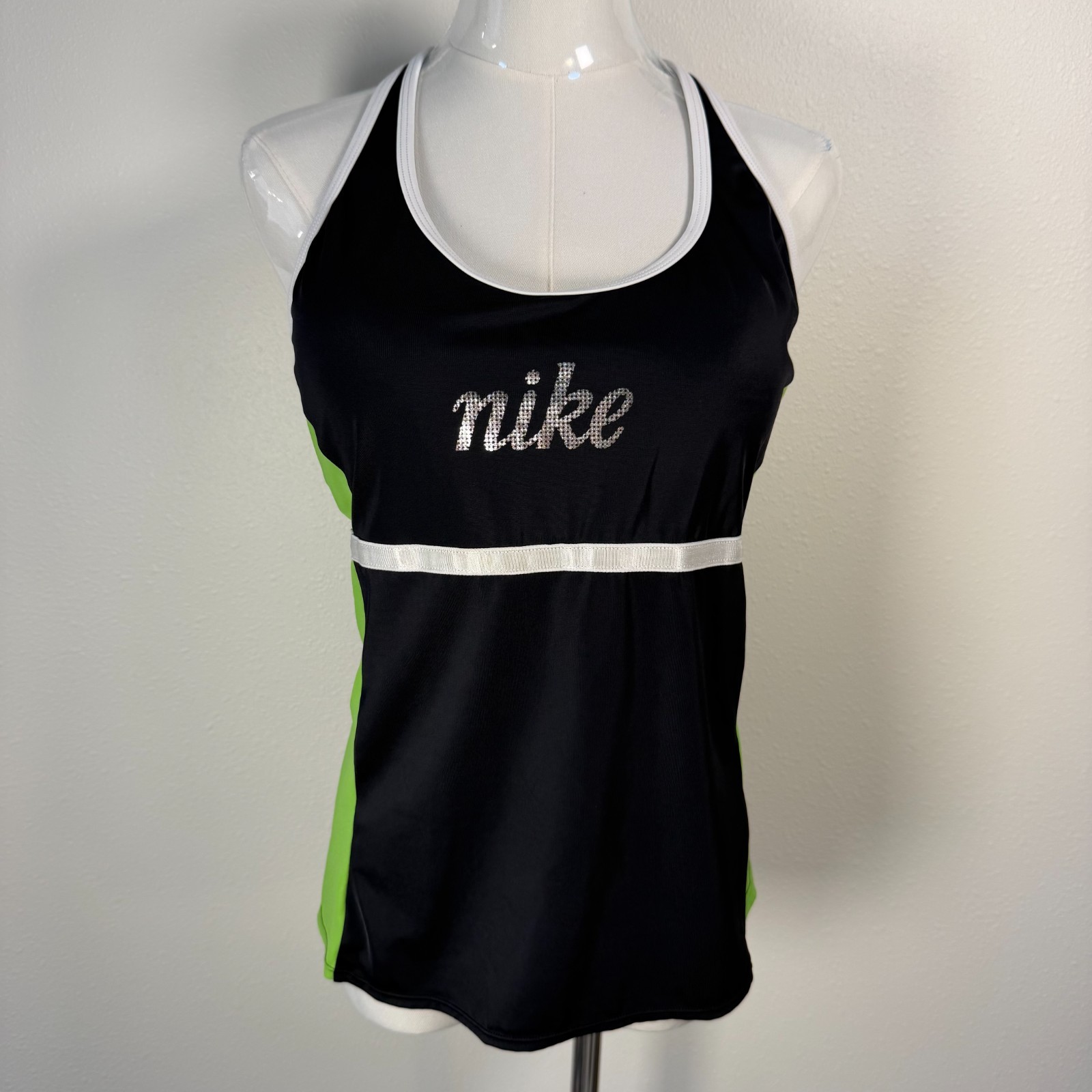 Nike Tankini Top Womens Size 16 Black Green Swim Racerback Built In Bra