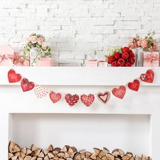 8.2 ft Watercolor Heart Garland Pink Red Valentines Day Garland Rustic Farmhouse