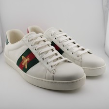 Zapatillas bajas Gucci de cuero blanco con detalle de tela bordadas de abeja As para hombre 9