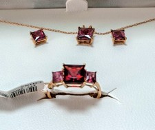 Garnet Ring Earrings Pendant necklace Jewelry Set 10k 