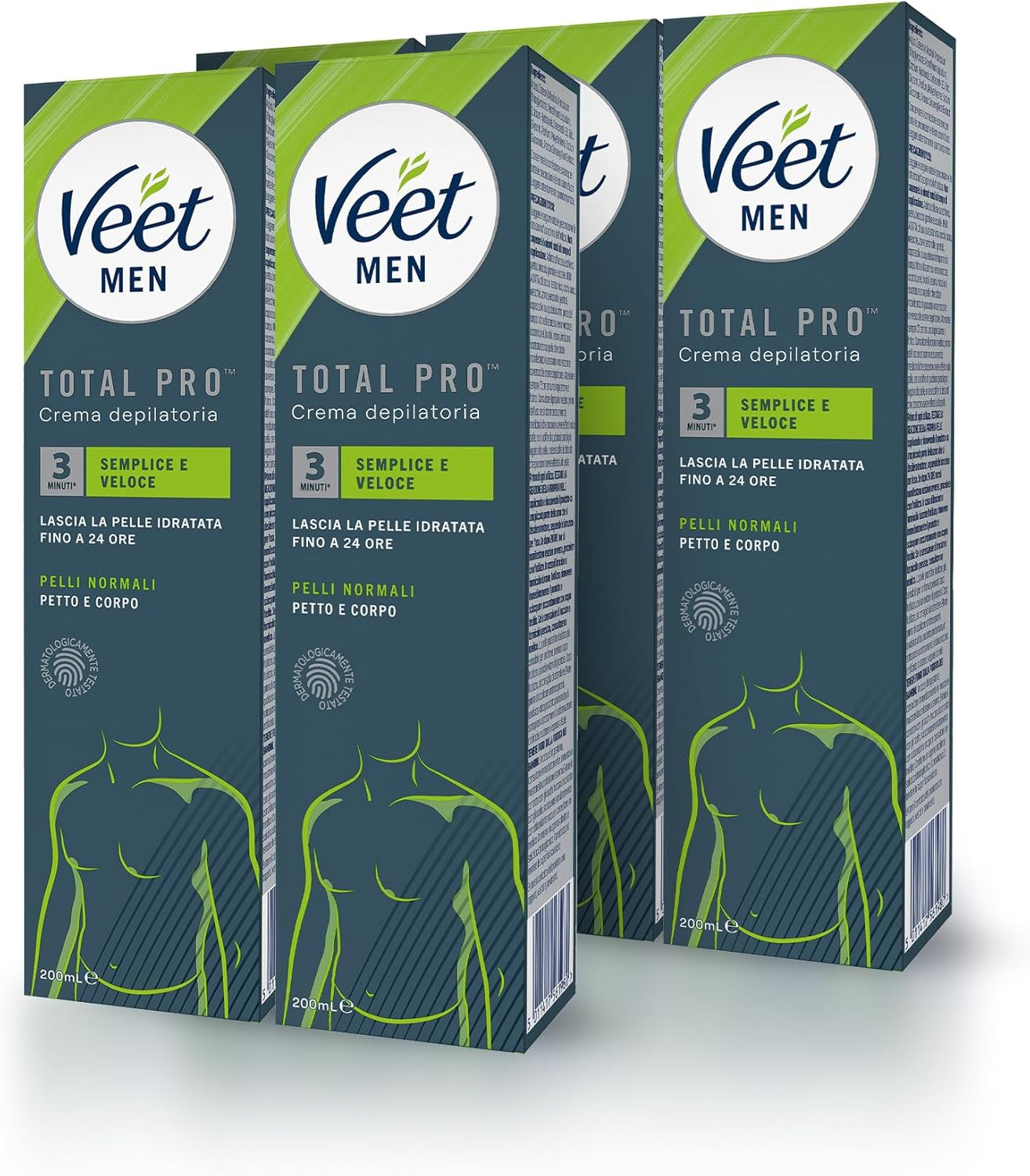 Crema Depilatoria Uomo Corpo 5x200ml - Ideale per Sportivi e Palestra