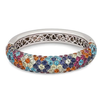 Pasquale Bruni Multicolor Floral Pattern Gemstone Bracelet 18K White Gold