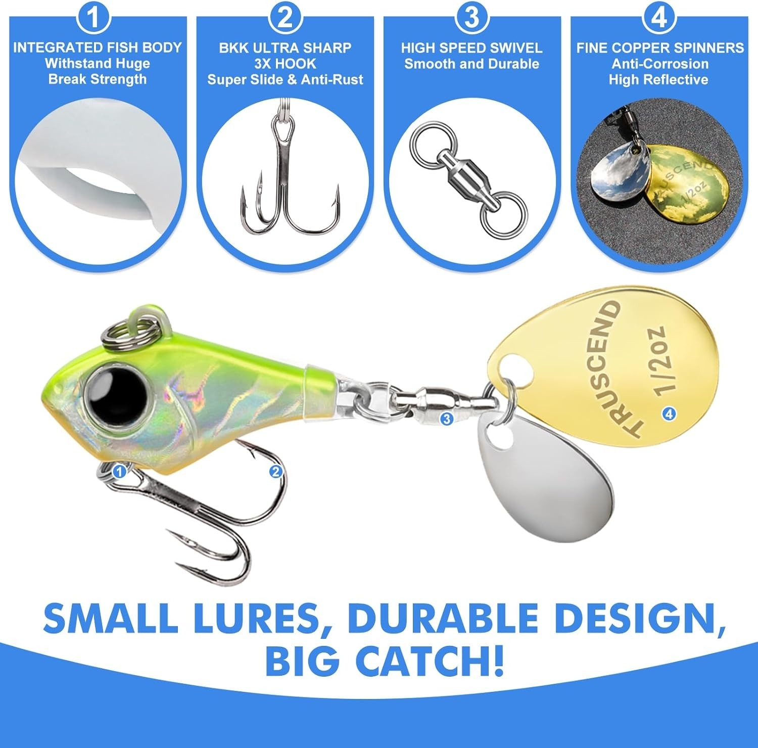 Ice Fishing Lures - 4-Piece Durable Metal Spinners with BKK Treble Hooks - Image 6