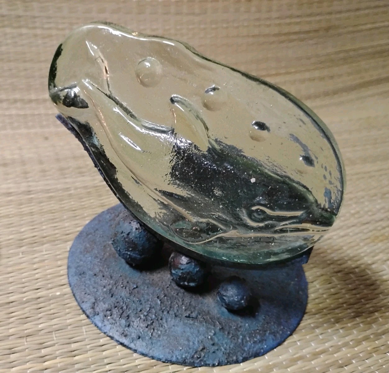 Tea Candle Holder Cast Iron Textured Base Dolphin Glass Art Candle Holder 