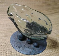 Tea Candle Holder Cast Iron Textured Base Dolphin Glass Art Candle Holder 
