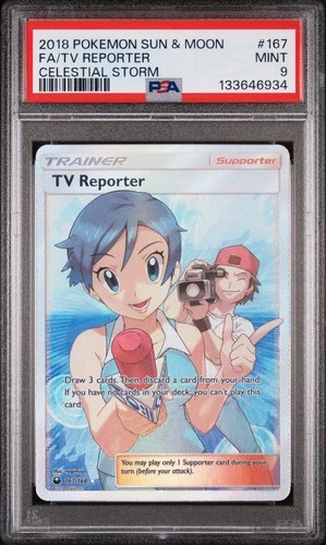 2018 Pokémon SM Celestial Storm TV Reporter 167/168 Full Art PSA 9