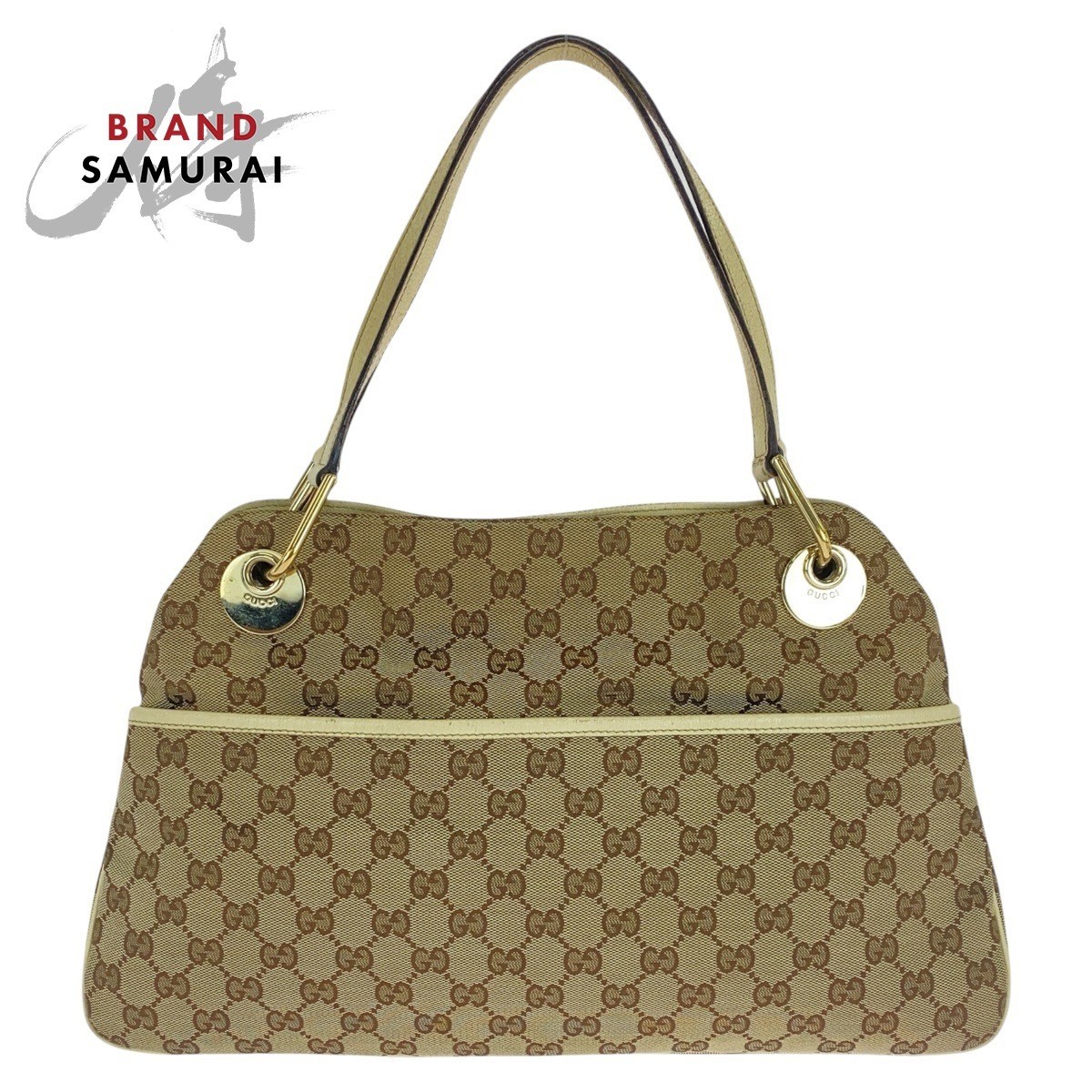 Gucci Beige Ivory GG Canvas Leather Tote Shoulder Bag 501339
