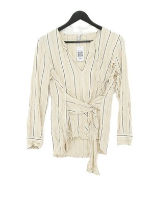 Mango Damen Top M creme gestreift 100% Viskose Langarm V-Ausschnitt Basic