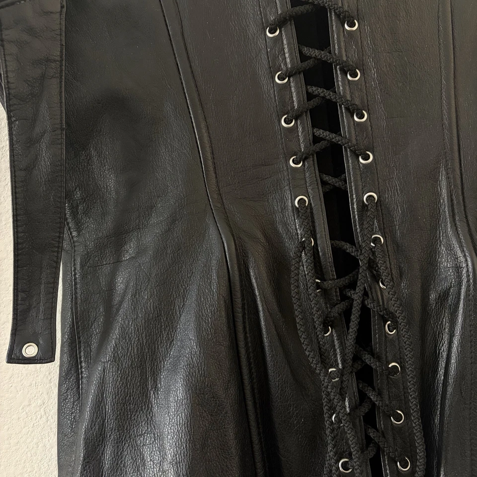 Lencería Allure 100% Cuero Corsé Negro Gótico Fetiche Mujer XL Ajustable Foto 4 de 4